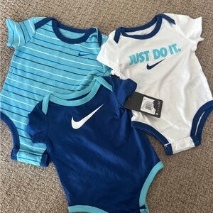 Nike Blue and White Baby Bodysuit Trio